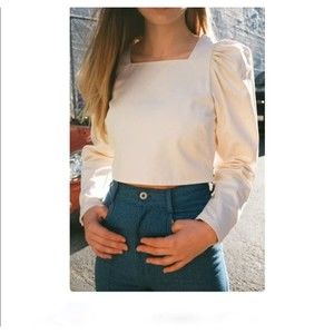 LISA SAYS GAH GARMENTORY MADDIE IVORY COTTON TOP CROPPED BLOUSE XS XSmall